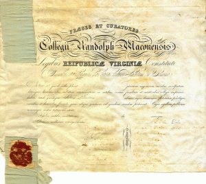 Image of first Randoplh-Macon diploma