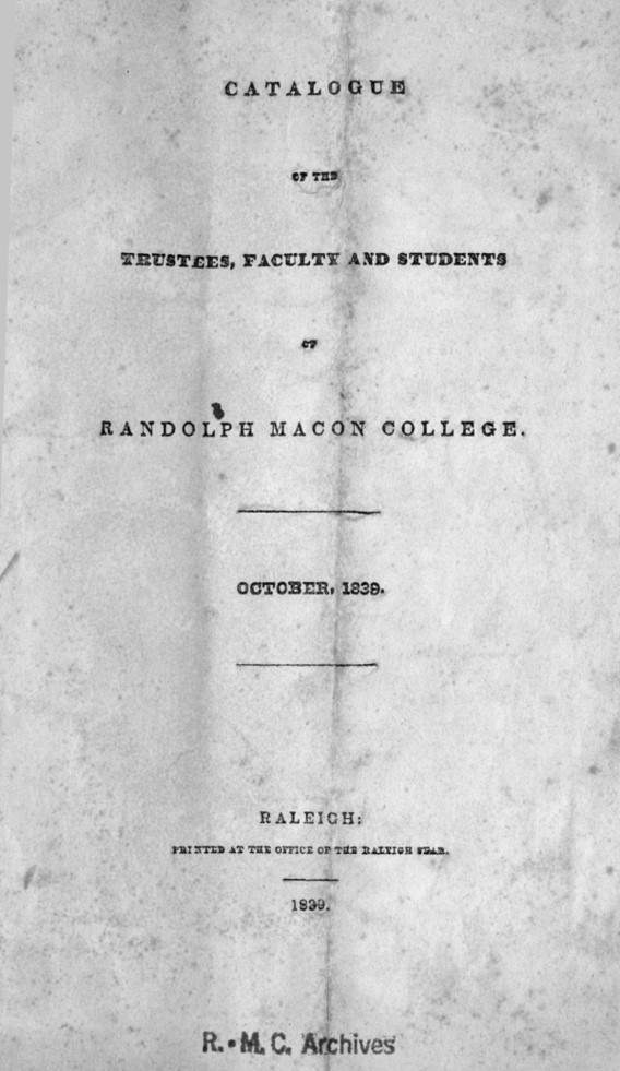 Image of the RMC College Catalog, 1839