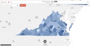 image of map depicting public pre-school enrollment in Virginia