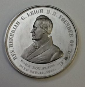 front of medal depicting profile of REv. Hezeiah G. Leigh